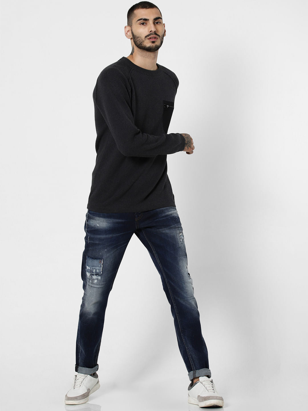 Dark Grey Patch Pocket Pullover