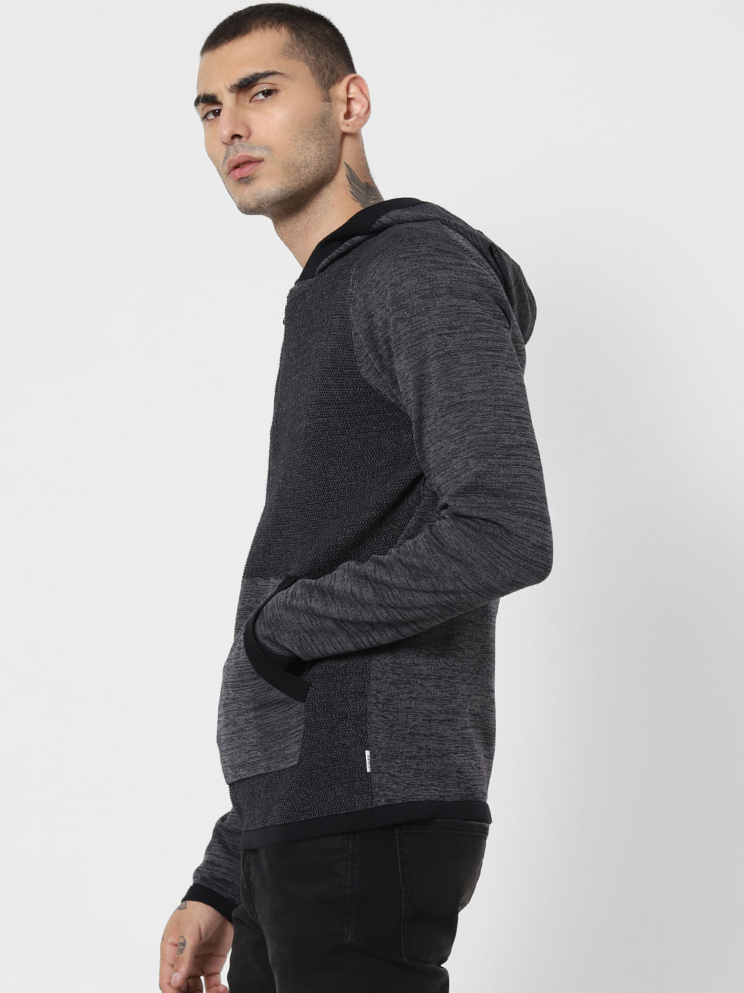 Black Two Toned Hooded Cardigan