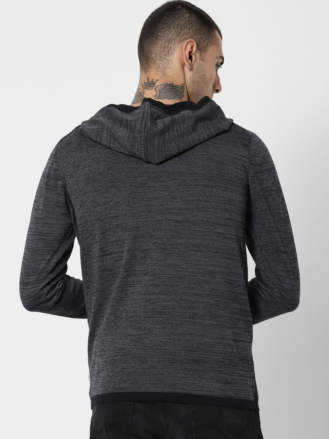 Black Two Toned Hooded Cardigan