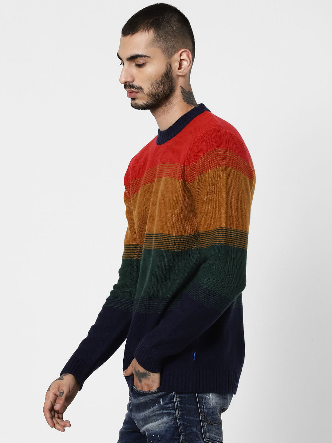 Orange Colourblocked Pullover