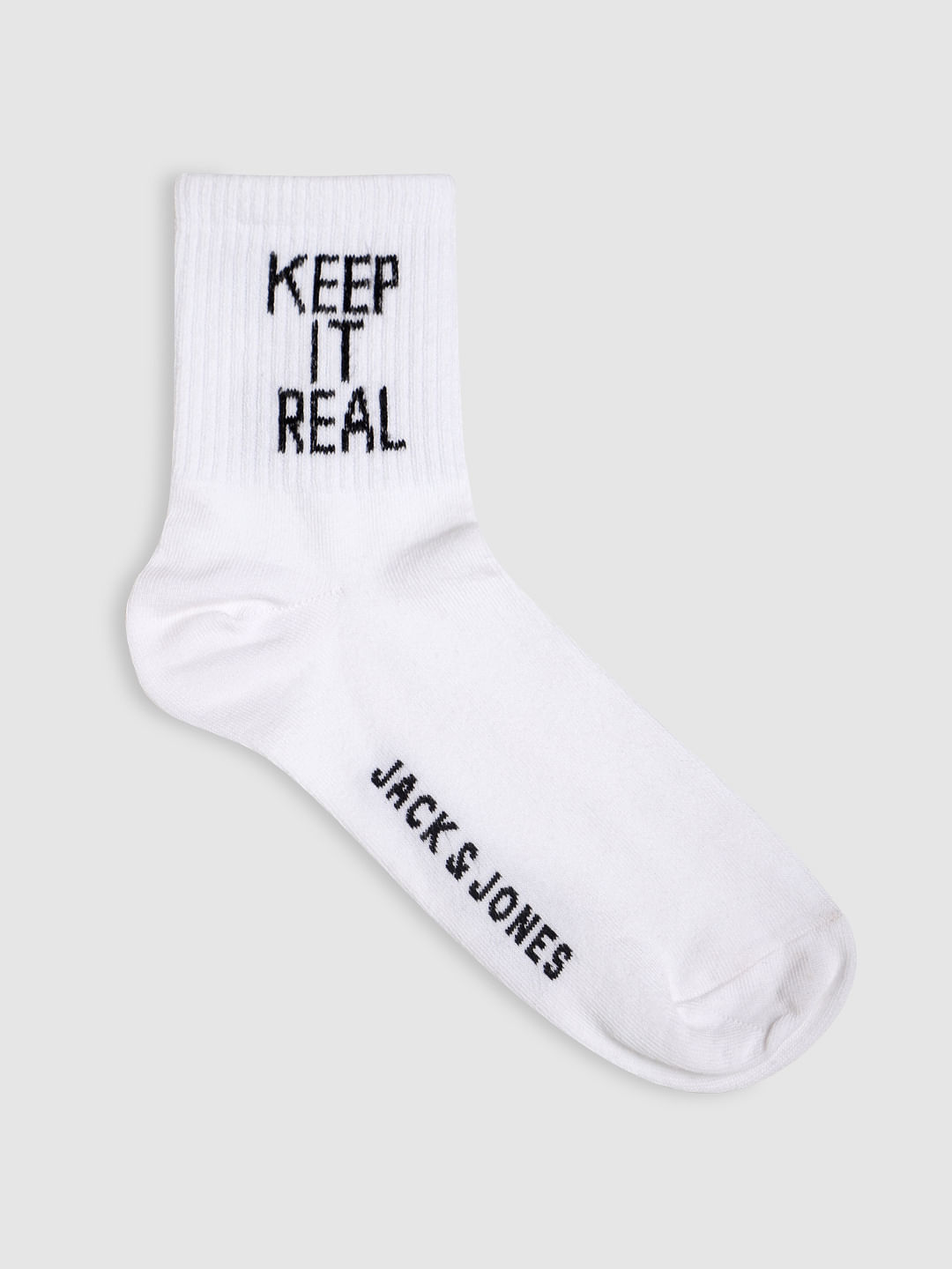 White Logo Print Mid Calf Length Socks