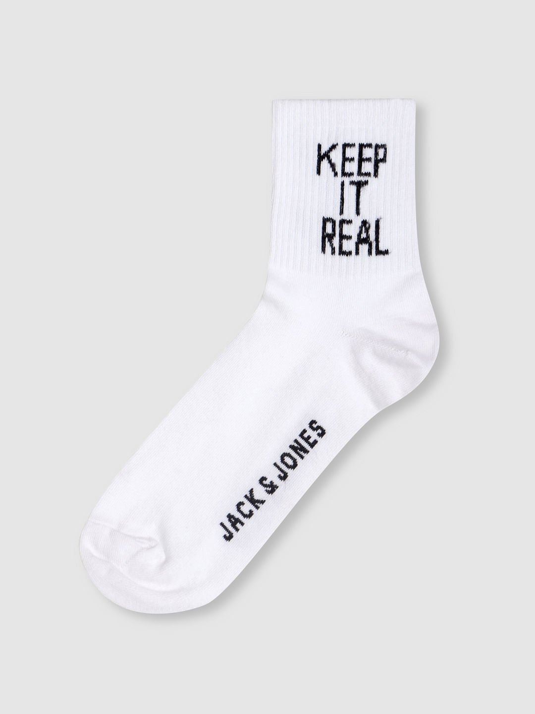 White Logo Print Mid Calf Length Socks