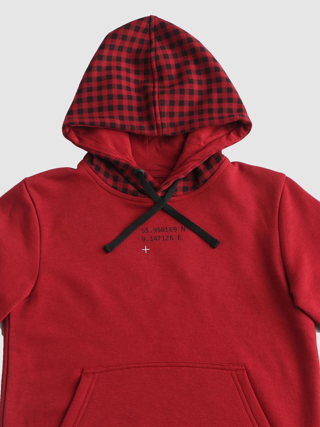 Boys Red Check Hood Sweatshirt