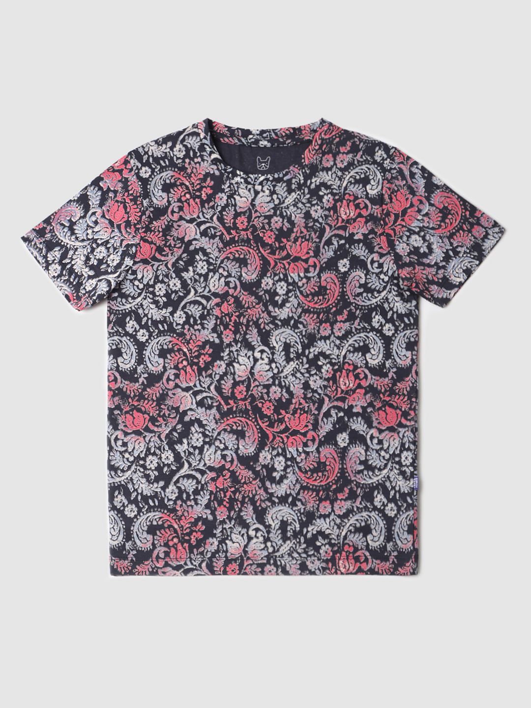 Blue All Over Print Crew Neck T-shirt