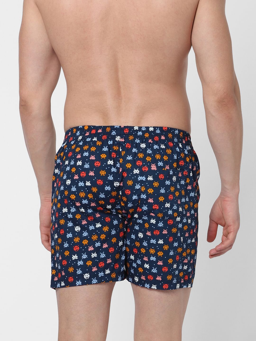 Blue Pixel Alien Print Boxers