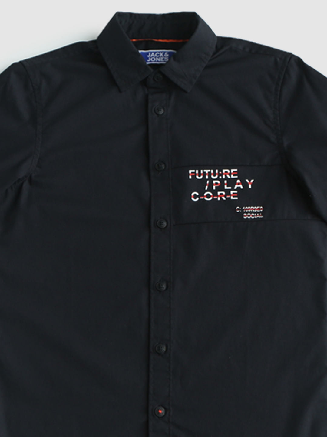 Boys Black Text Print Full Sleeves Shirt