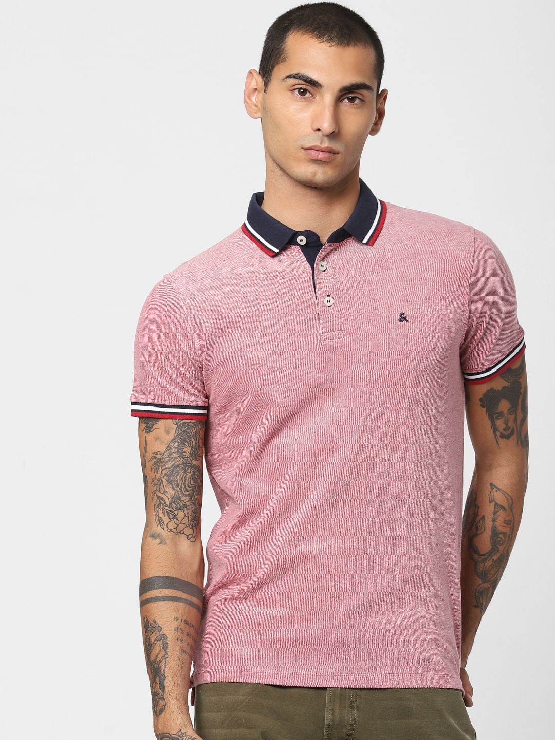 Red Contrast Tipping Polo T-shirt