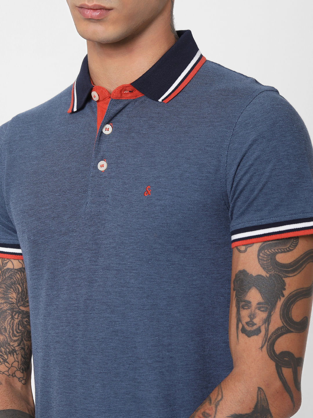 Blue Contrast Collar Polo T-shirt