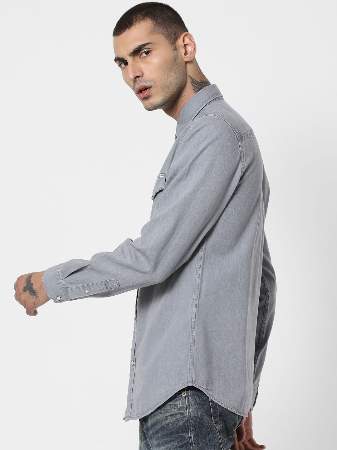 Light Grey Denim Full Sleeves Shirt