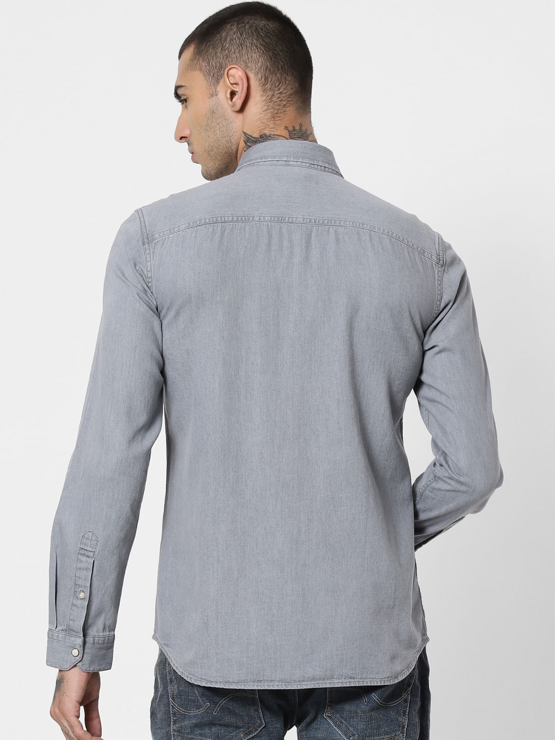 Light Grey Denim Full Sleeves Shirt