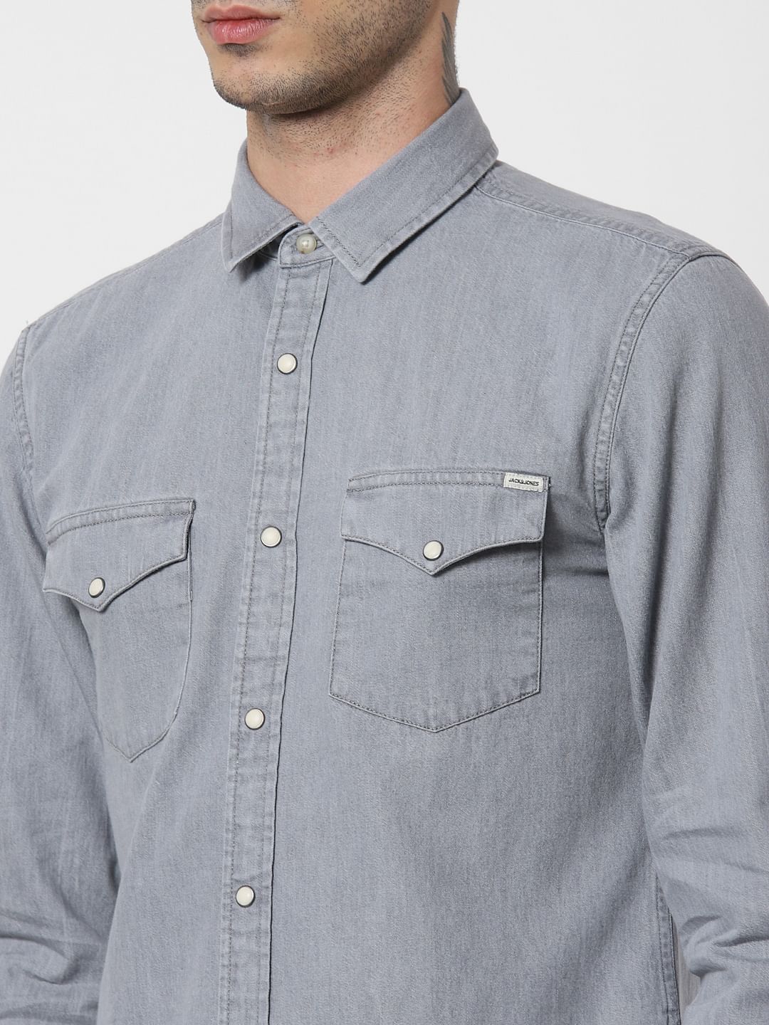 Light Grey Denim Full Sleeves Shirt