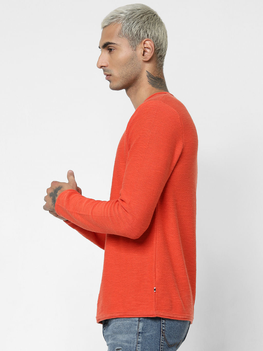 Orange Crew Neck Pullover