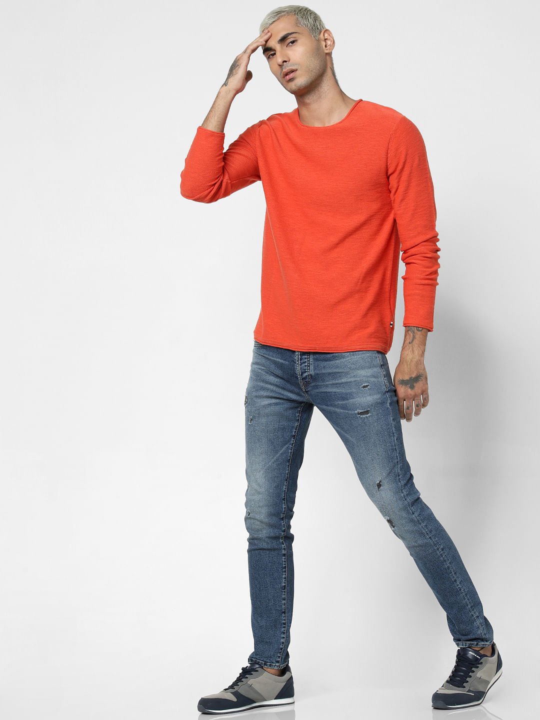 Orange Crew Neck Pullover