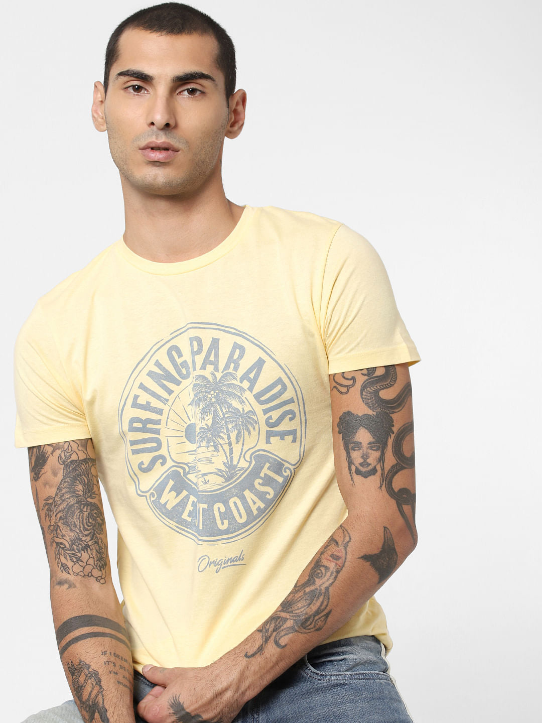 Yellow Typographic Print T-shirt