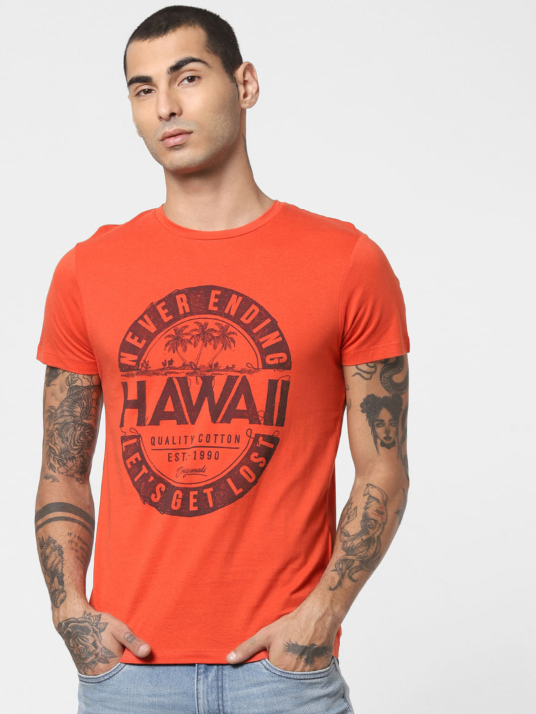 Red Typographic Print T-shirt