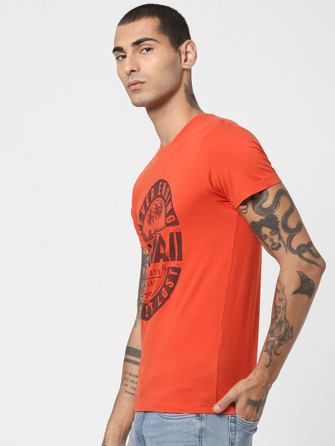 Red Typographic Print T-shirt