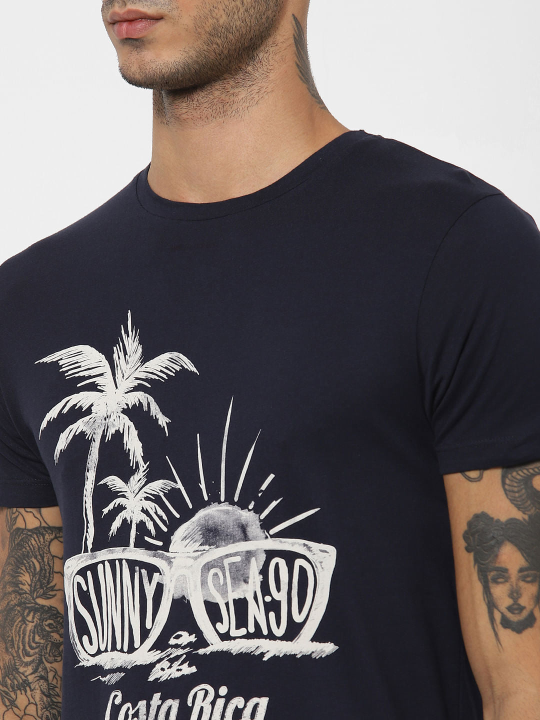Navy Blue Graphic Print Crew Neck T-shirt