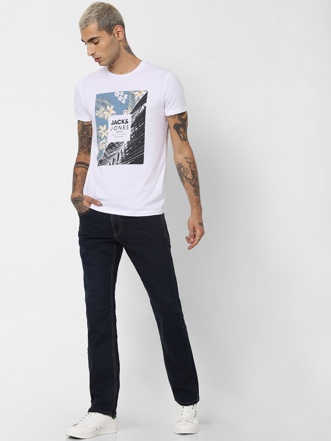 White Logo Print Crew Neck T-shirt