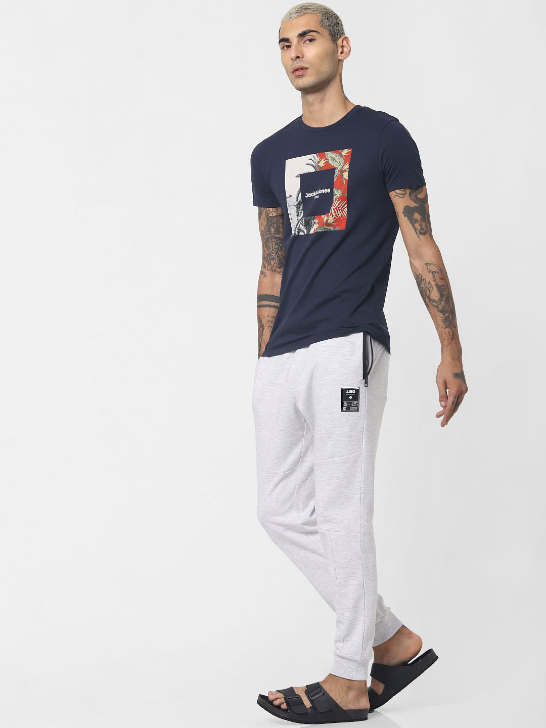 Navy Blue Graphic Print Crew Neck T-shirt