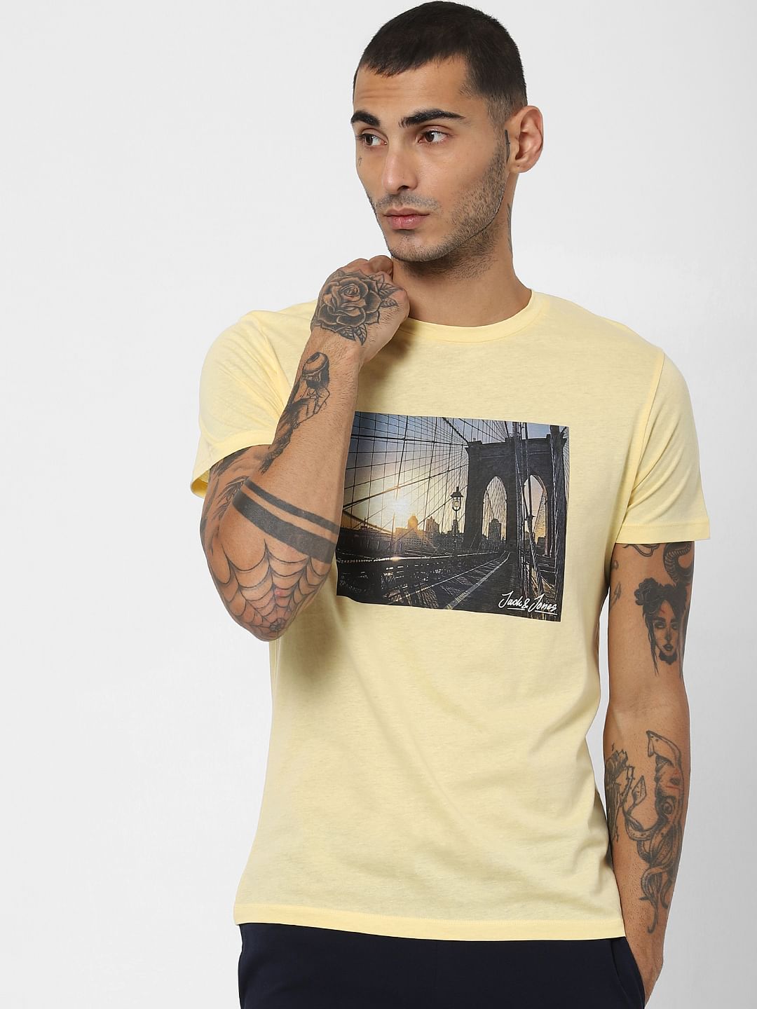Yellow Graphic Print Crew Neck T-shirt