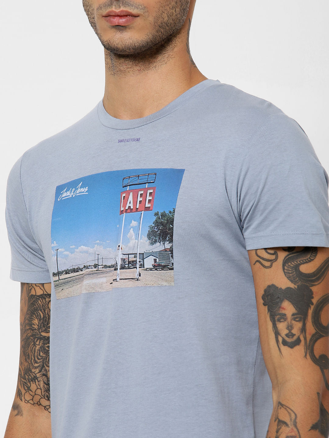 Blue Graphic Patch Crew Neck T-shirt