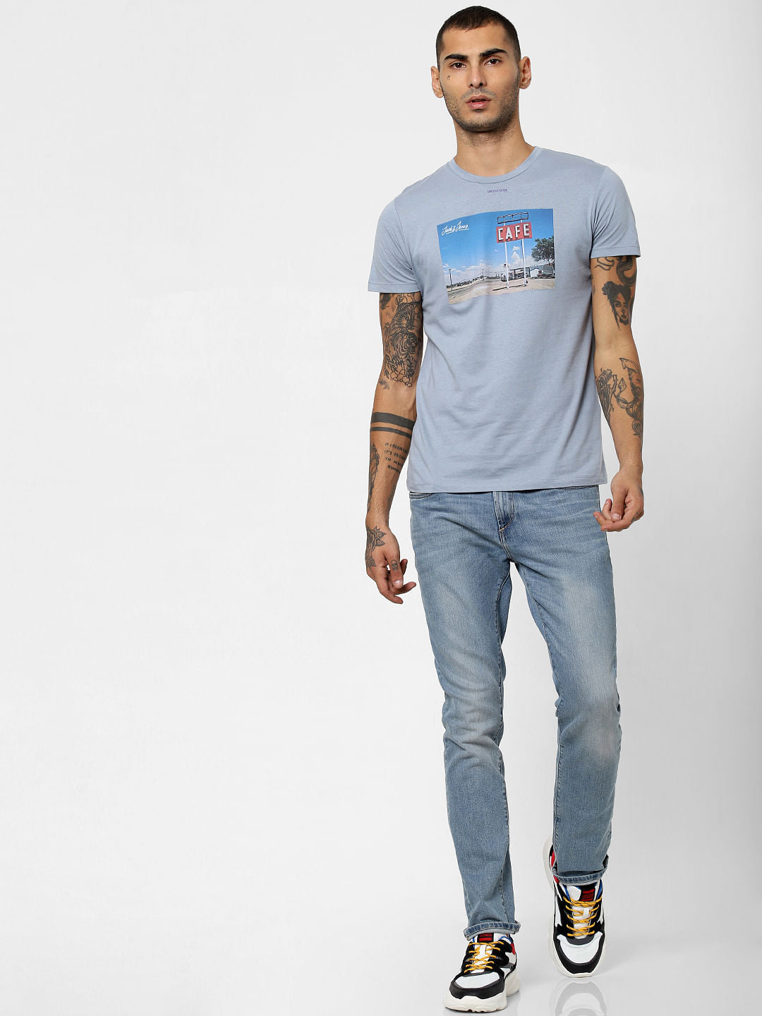 Blue Graphic Patch Crew Neck T-shirt