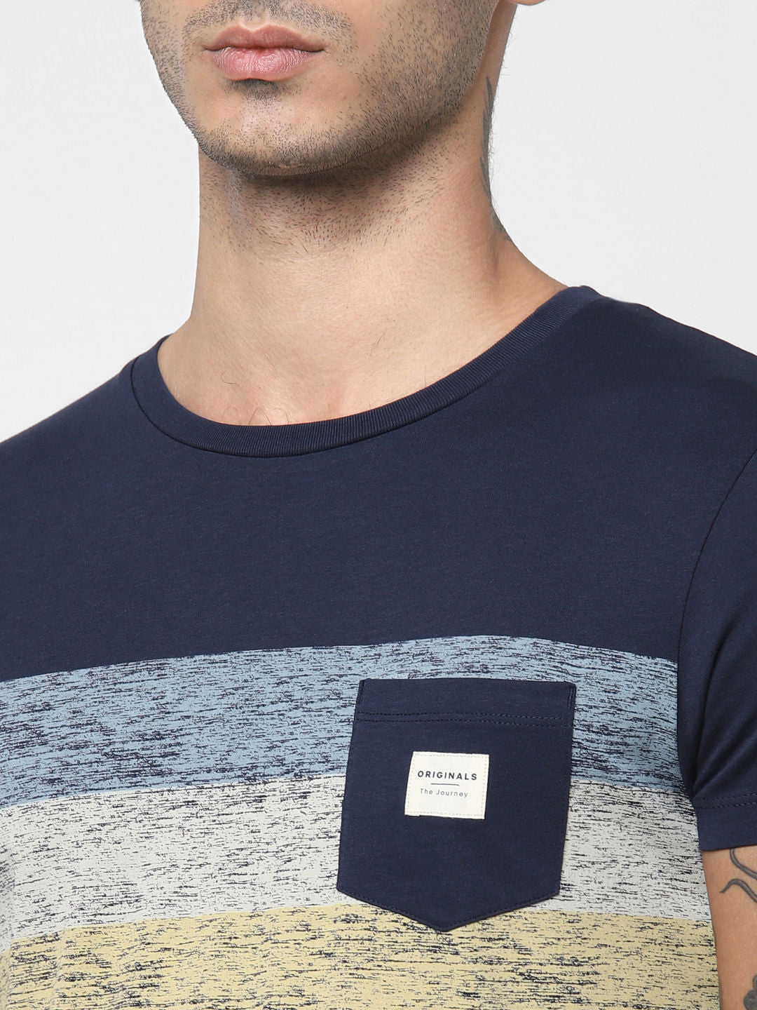 Navy Blue Patch Print Crew Neck T-shirt
