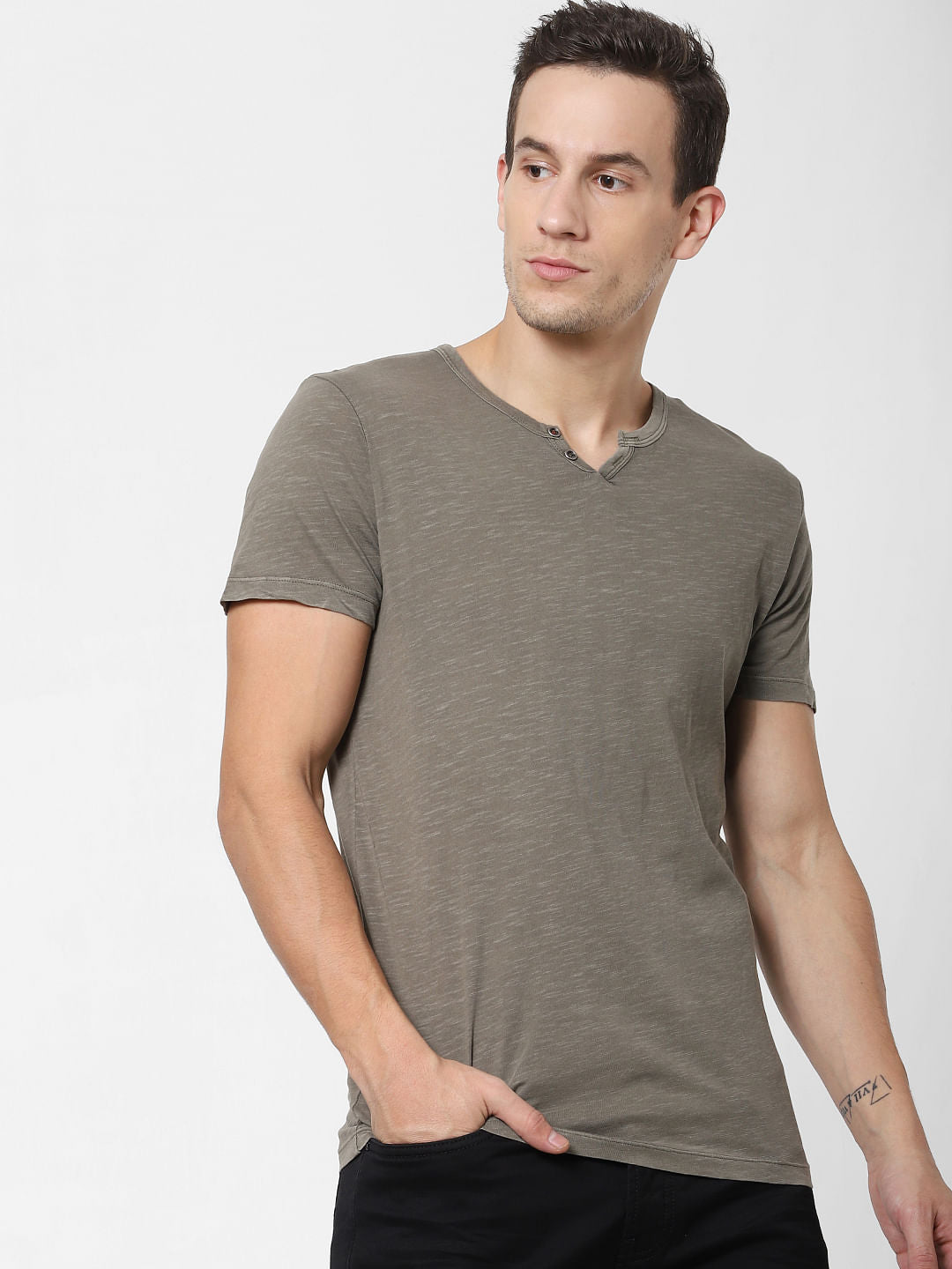 Light Brown V Neck T-shirt