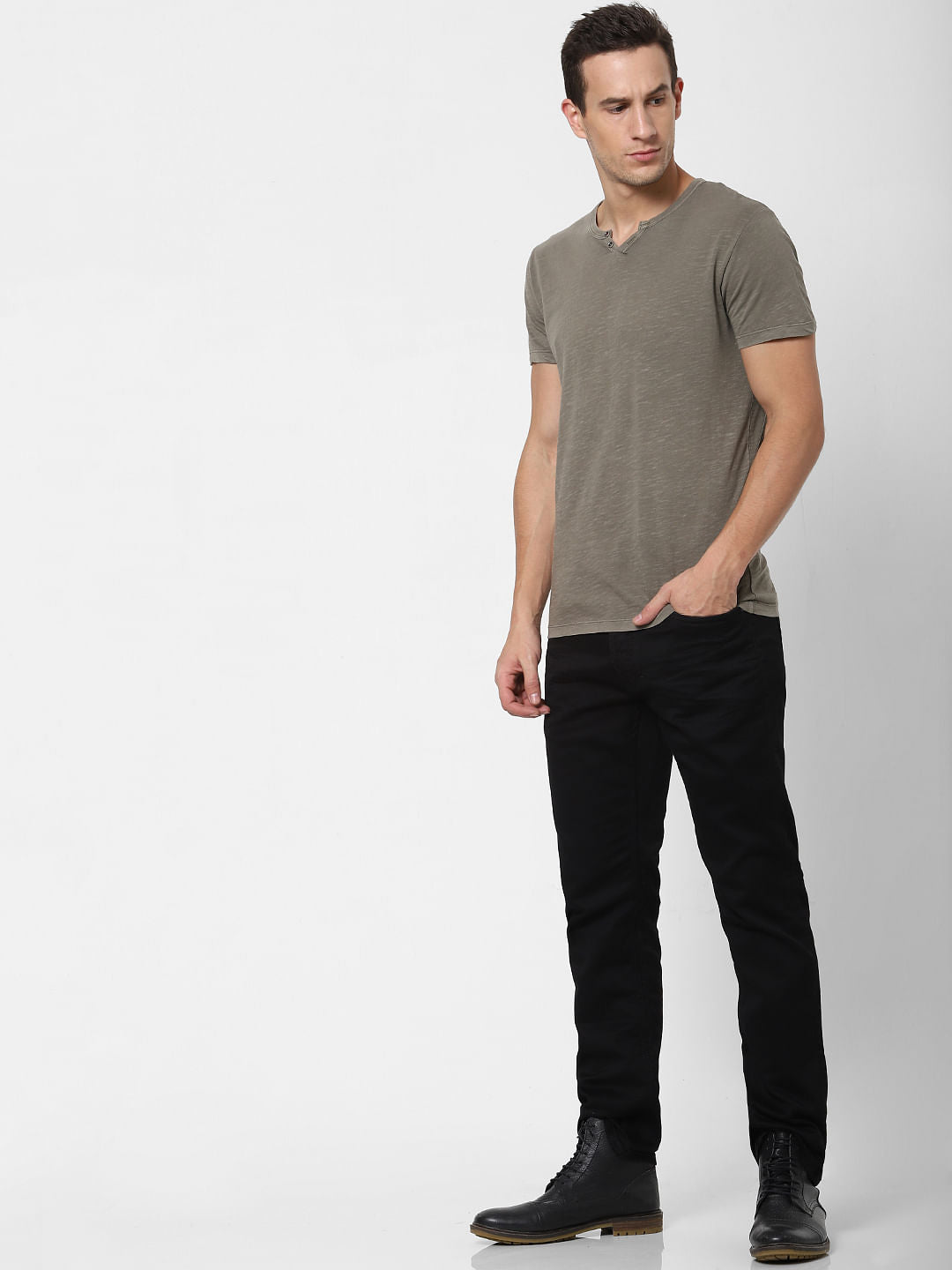 Light Brown V Neck T-shirt