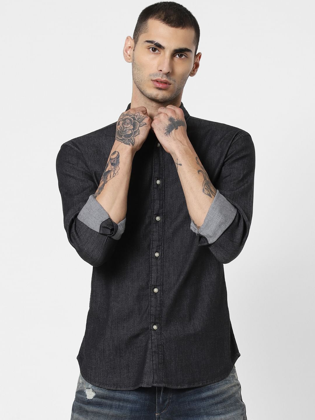 Black Denim Full Sleeves Shirt
