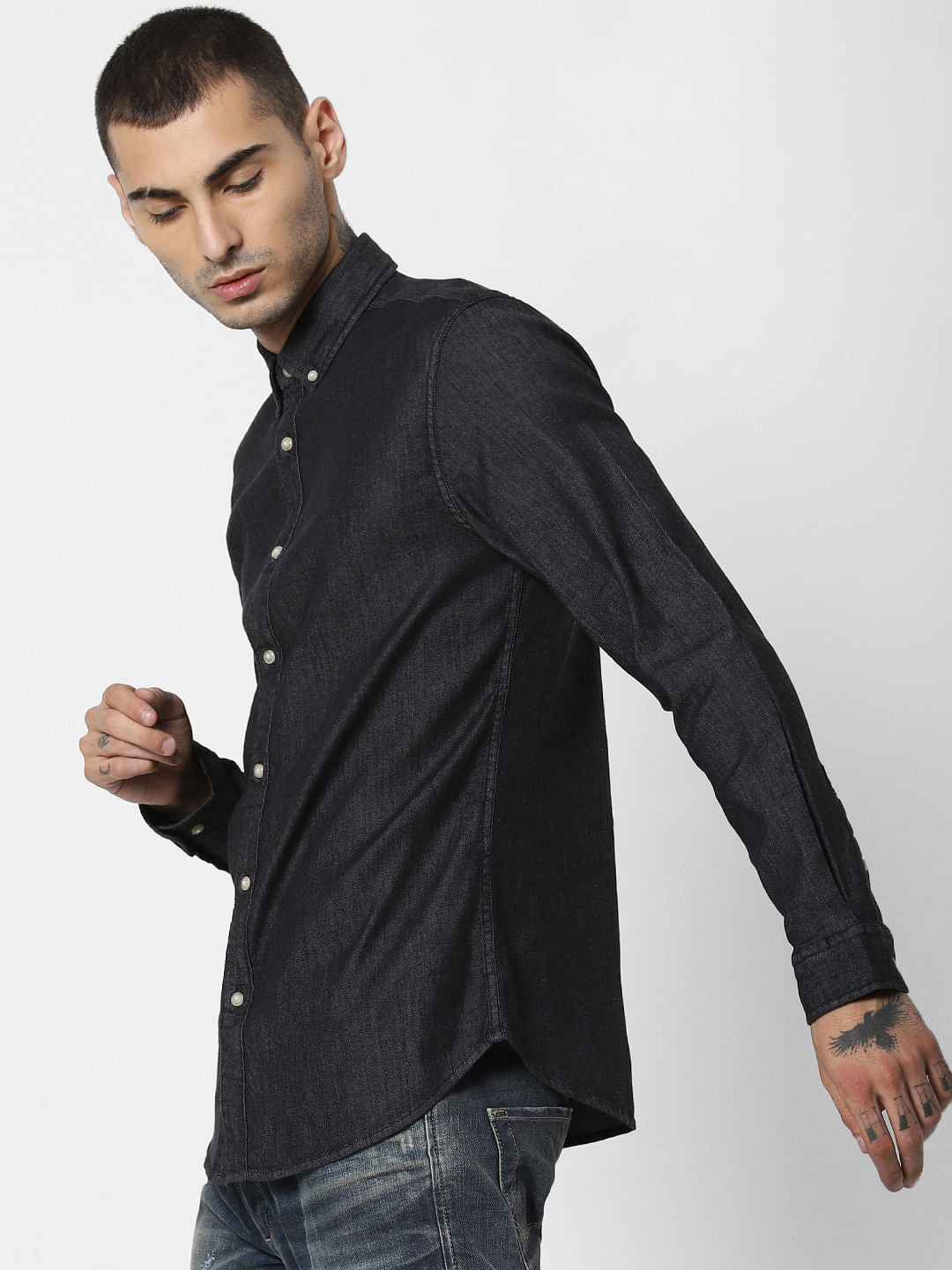 Black Denim Full Sleeves Shirt