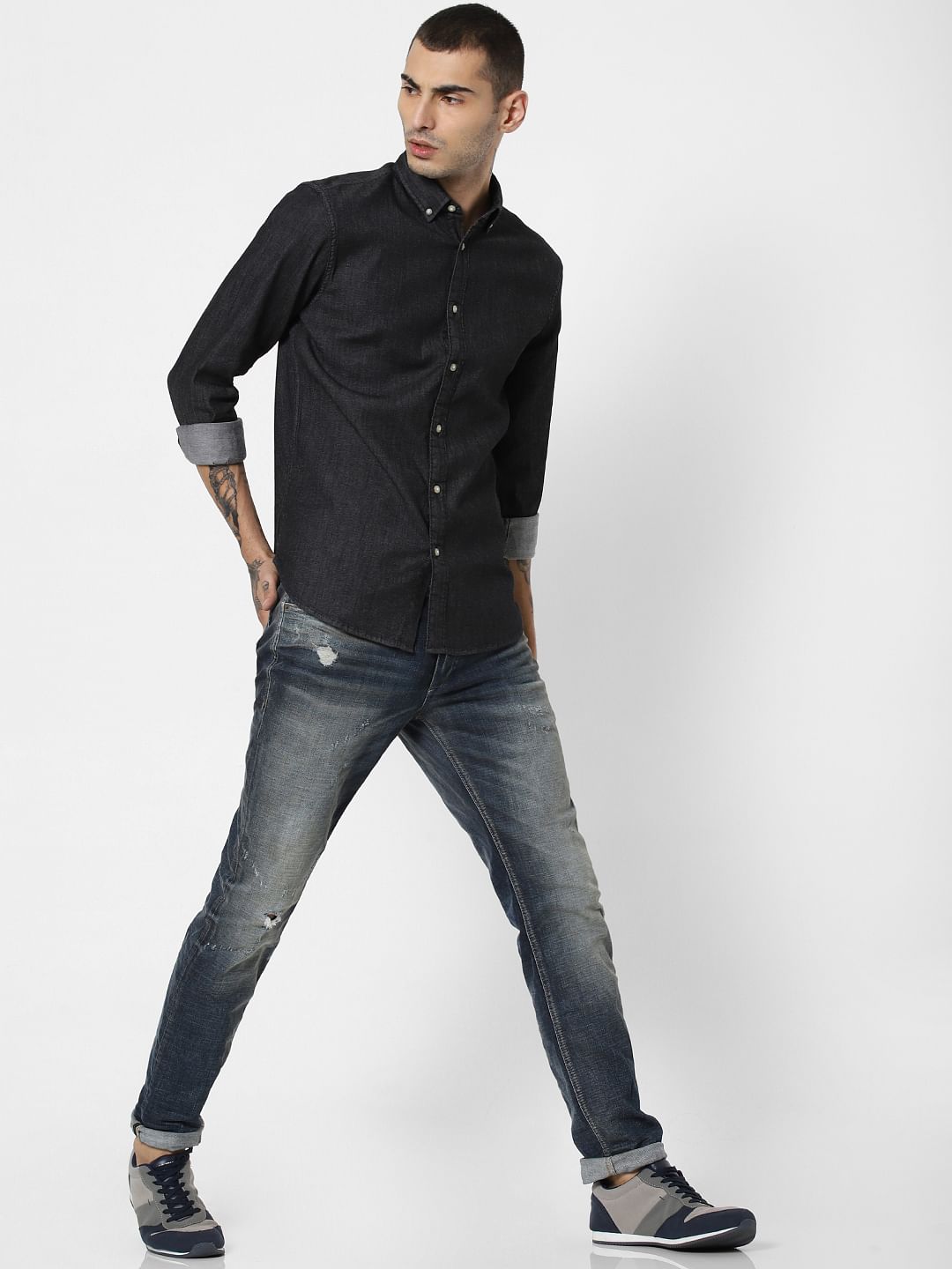 Black Denim Full Sleeves Shirt