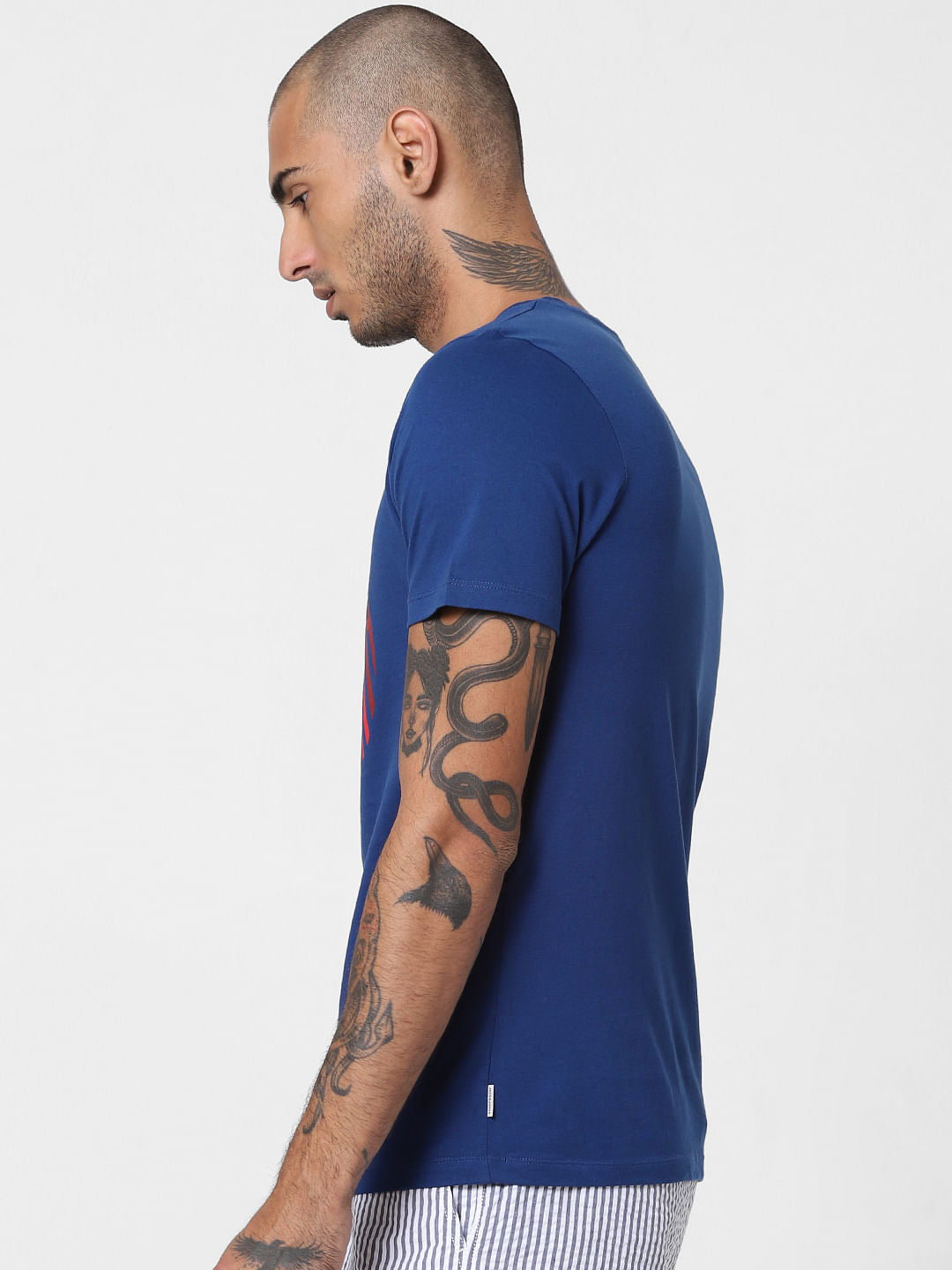 Blue Logo Print Crew Neck T-shirt