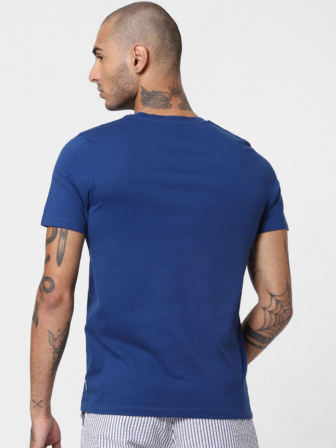 Blue Logo Print Crew Neck T-shirt