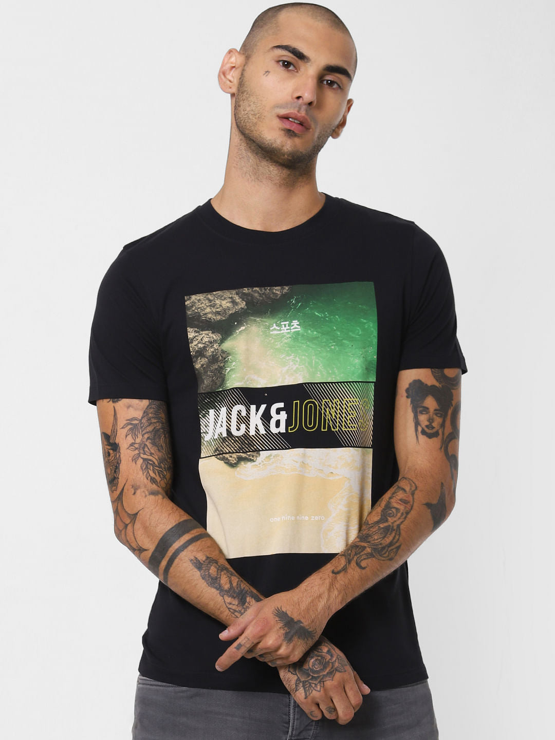 Black Logo Print Crew Neck T-shirt