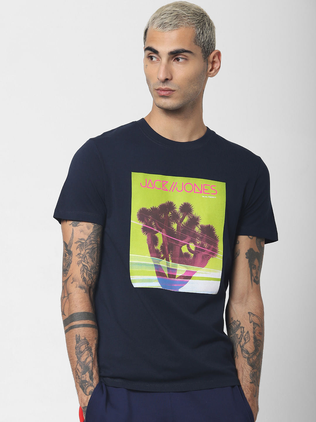 Navy Blue Graphic Print Crew Neck T-shirt