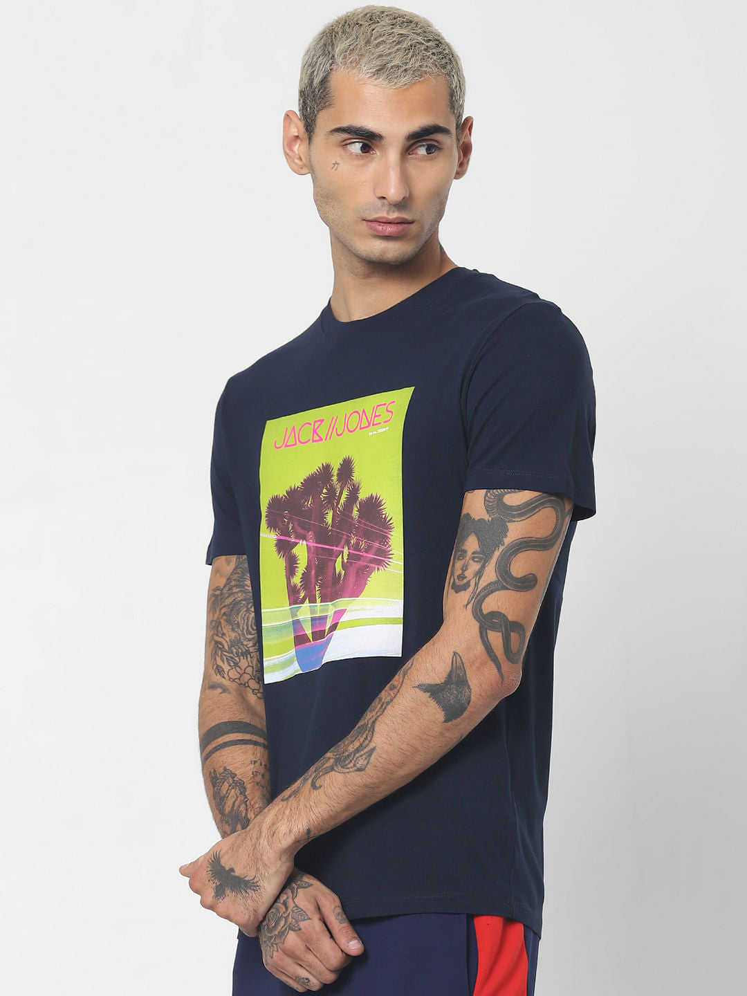 Navy Blue Graphic Print Crew Neck T-shirt
