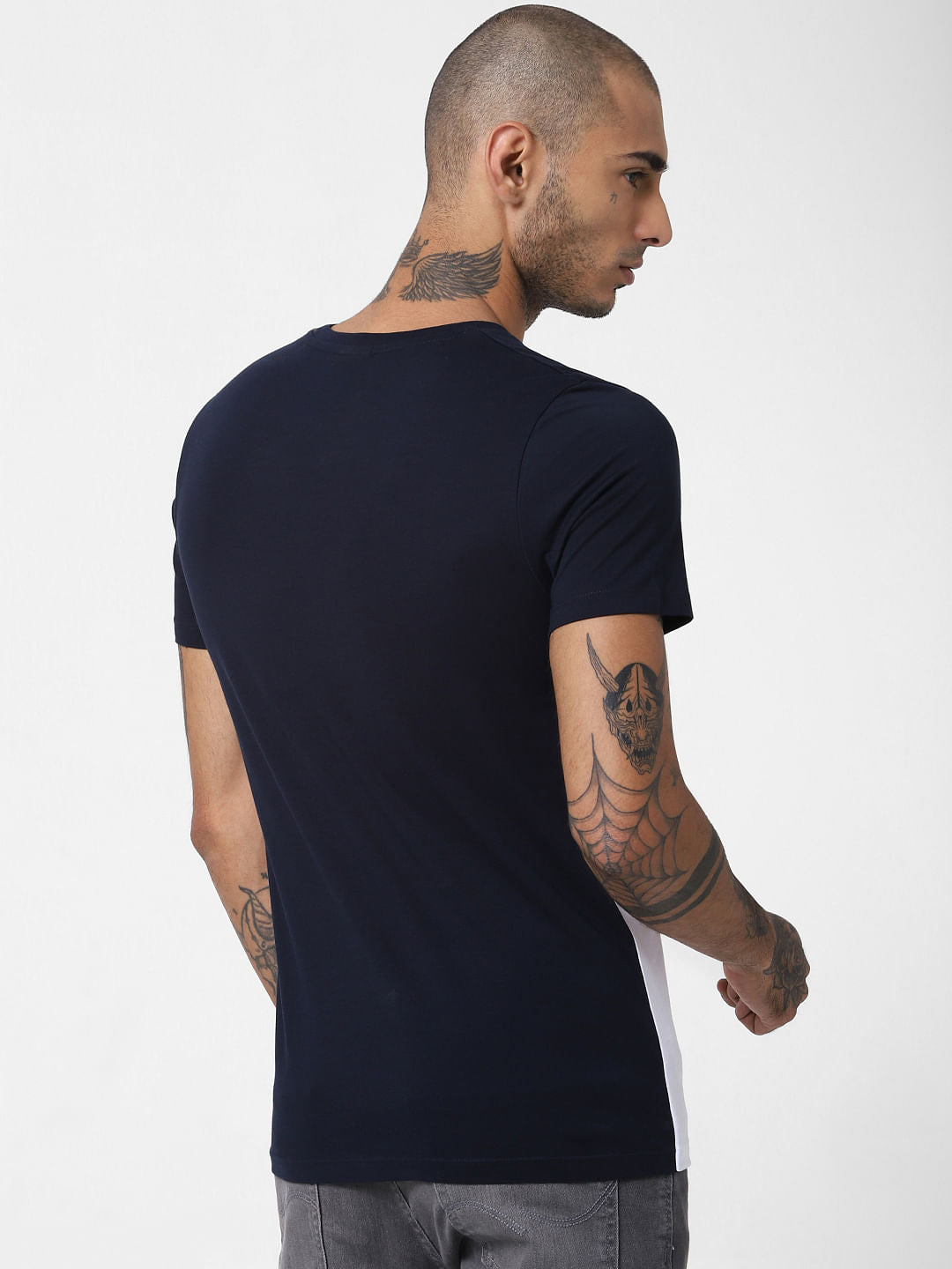 Blue Colourblocked Crew Neck T-shirt