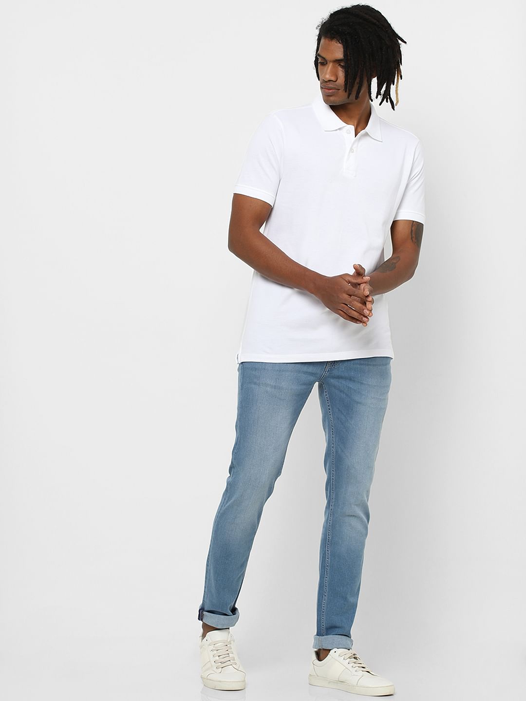 White Jacquard Cotton Polo