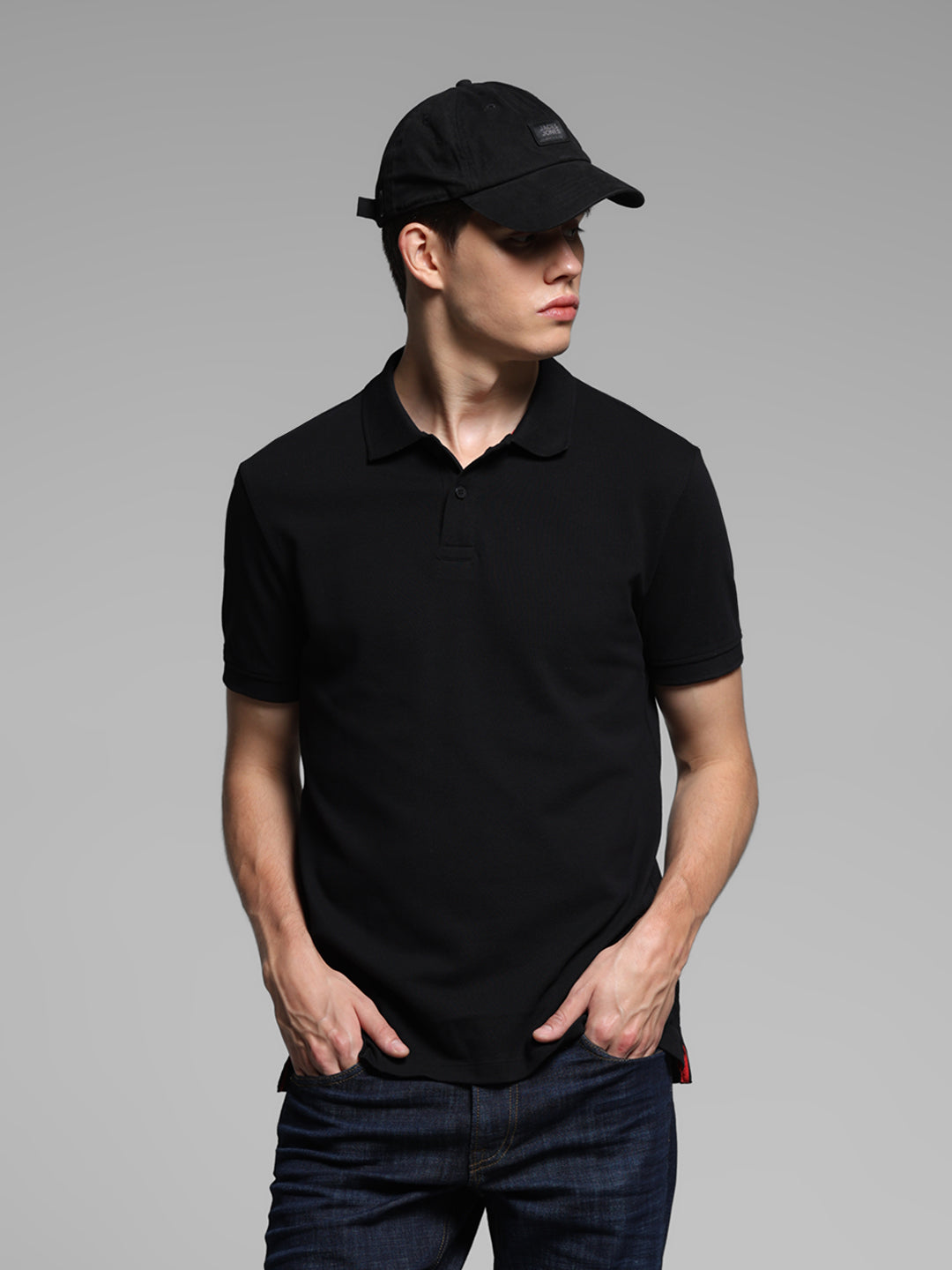 Black Cotton Slim Fit Polo
