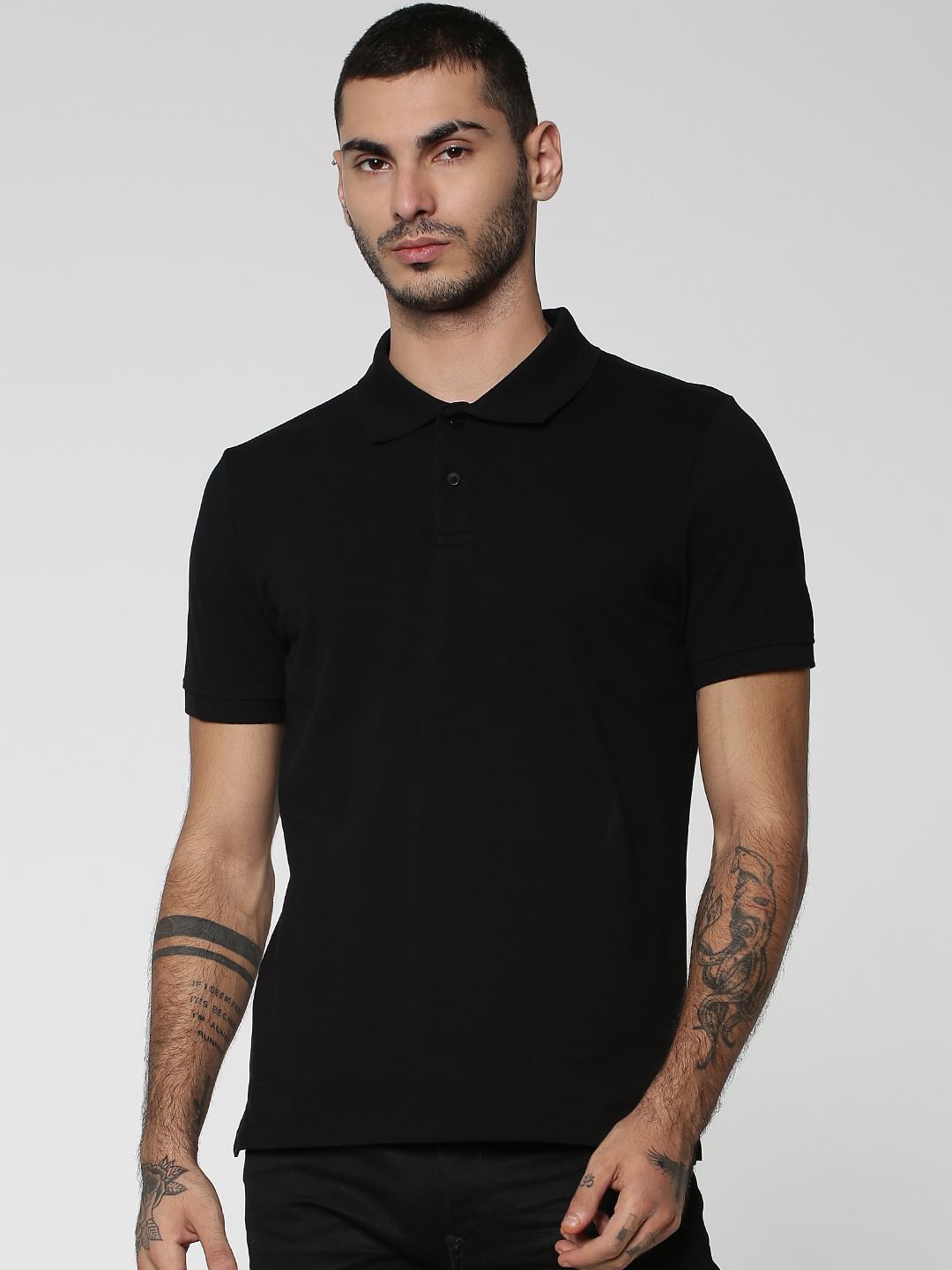 Black Cotton Slim Fit Polo