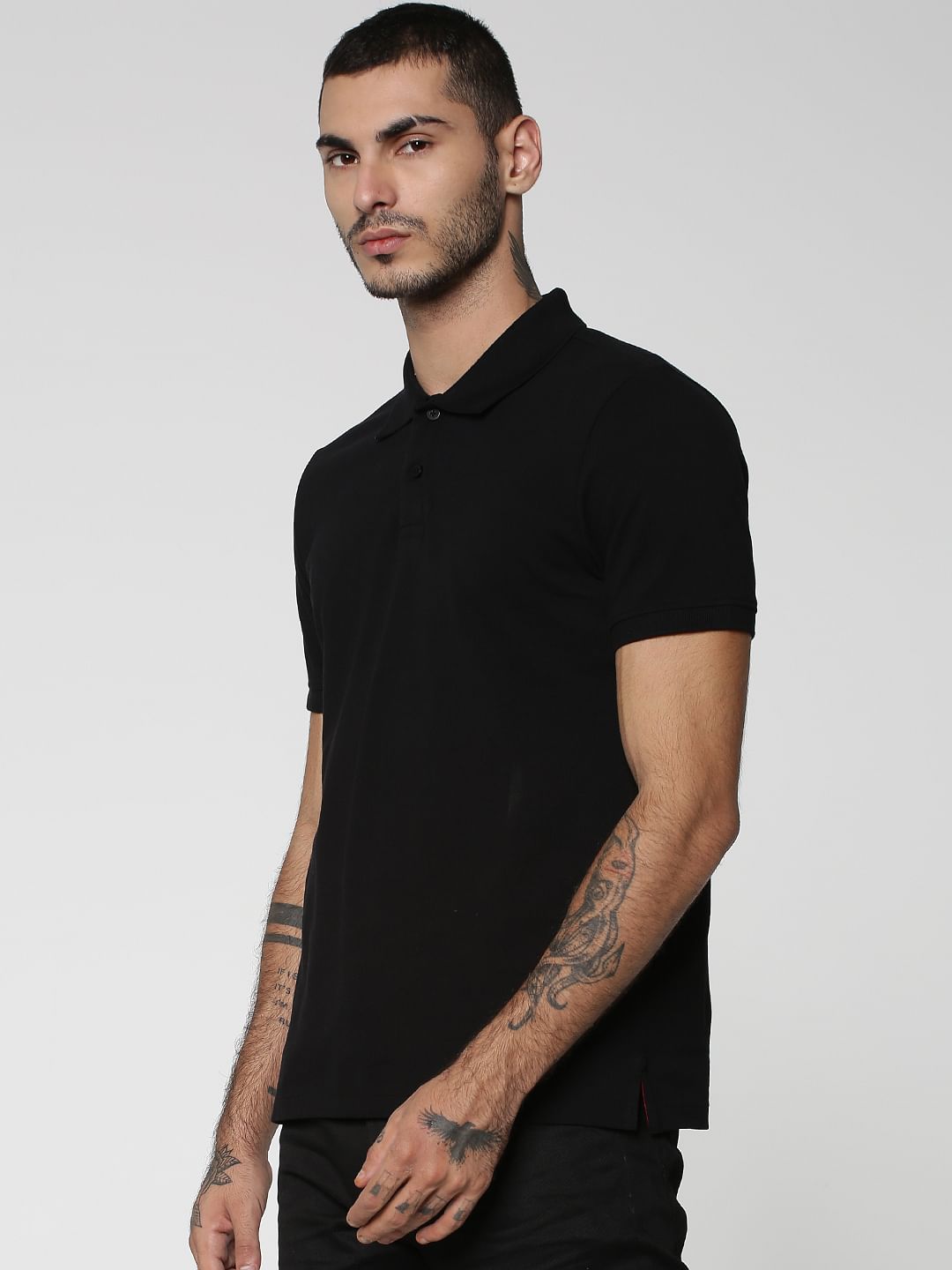 Black Cotton Slim Fit Polo