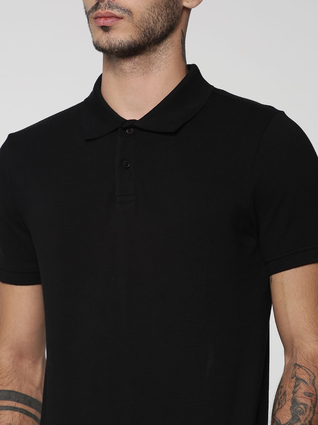 Black Cotton Slim Fit Polo