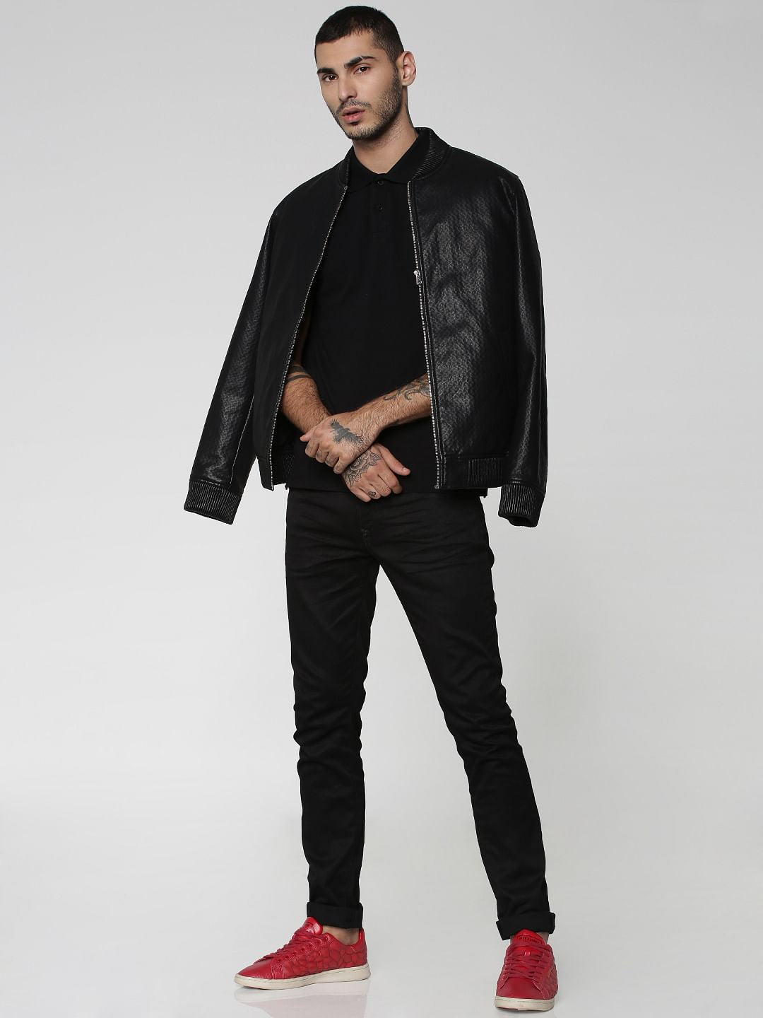 Black Cotton Slim Fit Polo