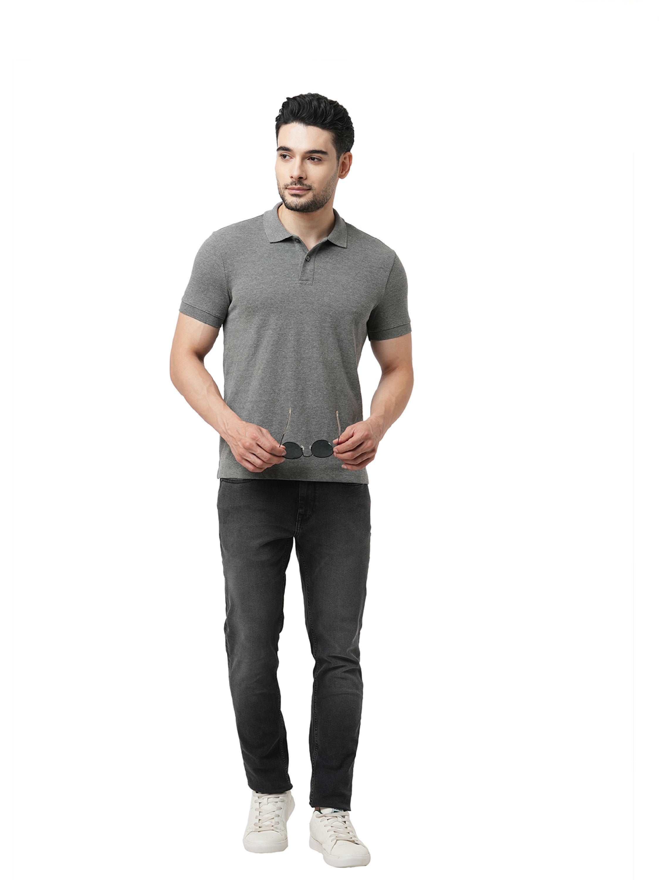 Charcoal Grey Cotton Polo