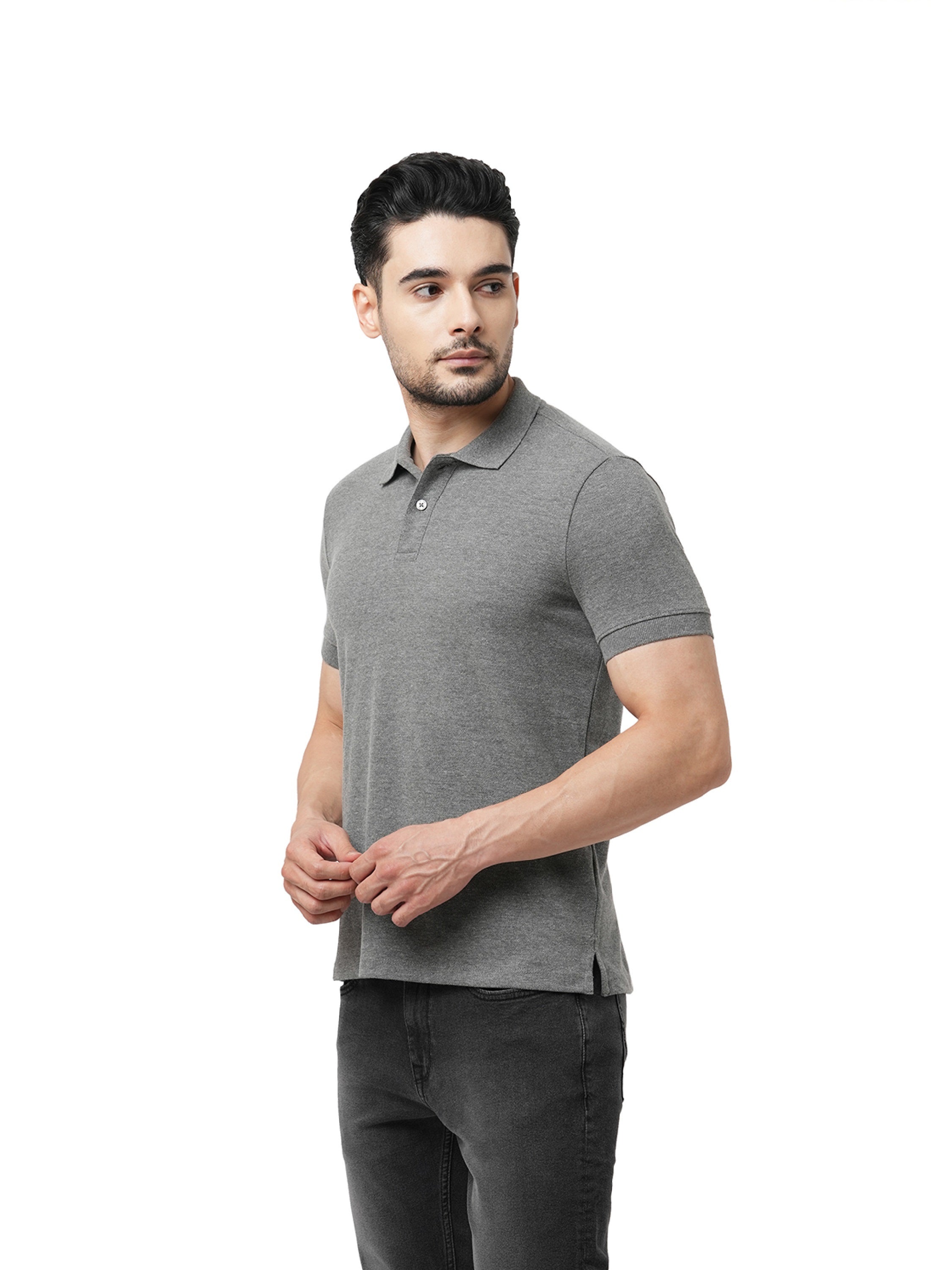 Charcoal Grey Cotton Polo