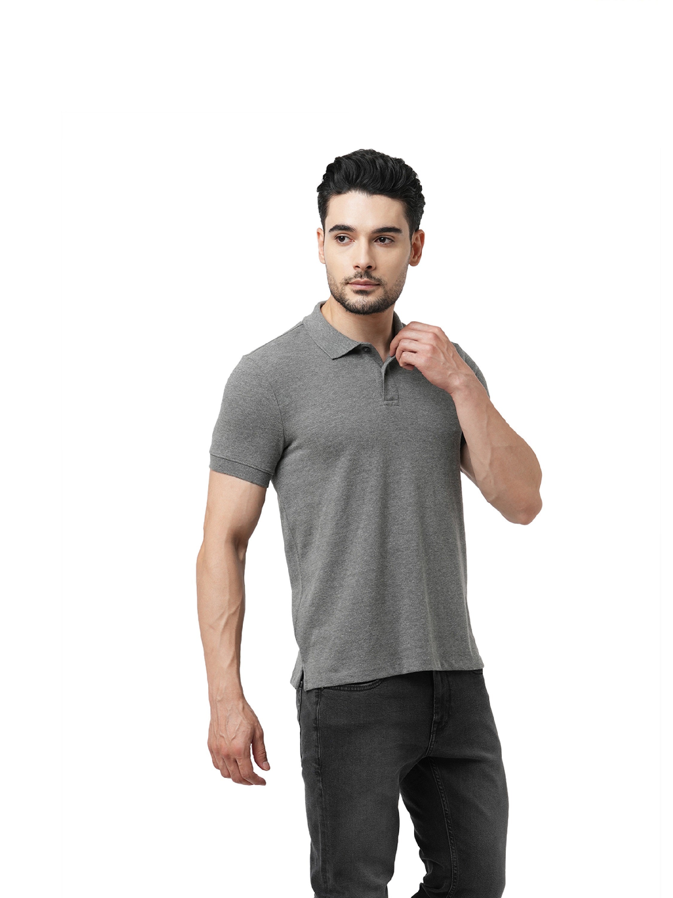 Charcoal Grey Cotton Polo