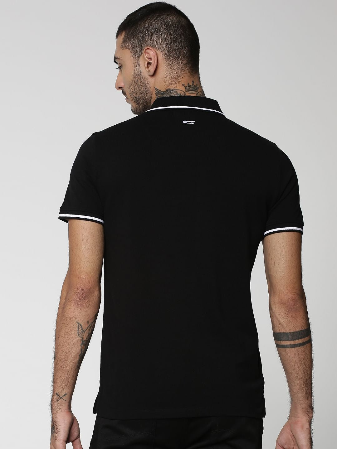 Black Contrast Tipping Polo Neck T-shirt