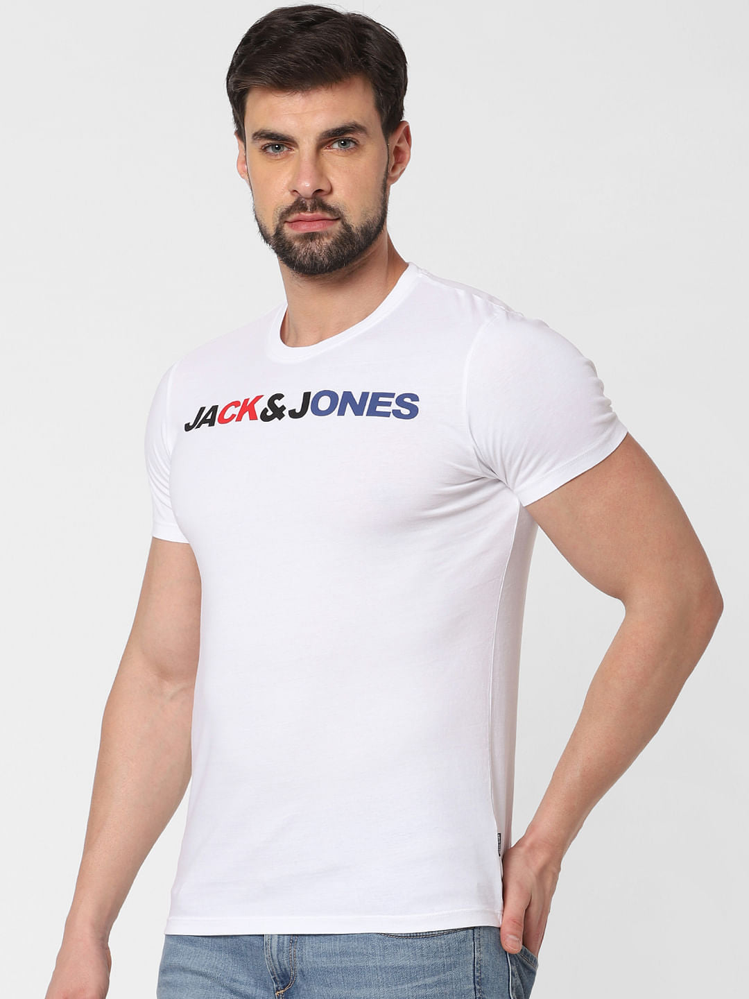 White Logo Print Crew Neck T-Shirt