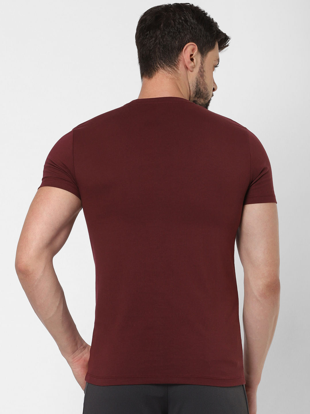 Burgundy Logo Print Crew Neck T-Shirt Online in India - Flat 20% Off